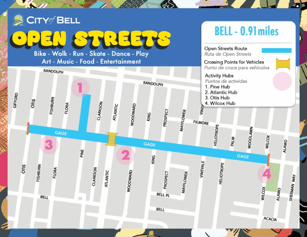 Flyer for City of Bell Open Streets, with map