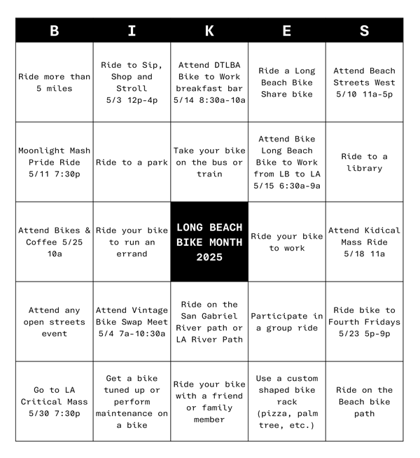 Bike Month Bingo board