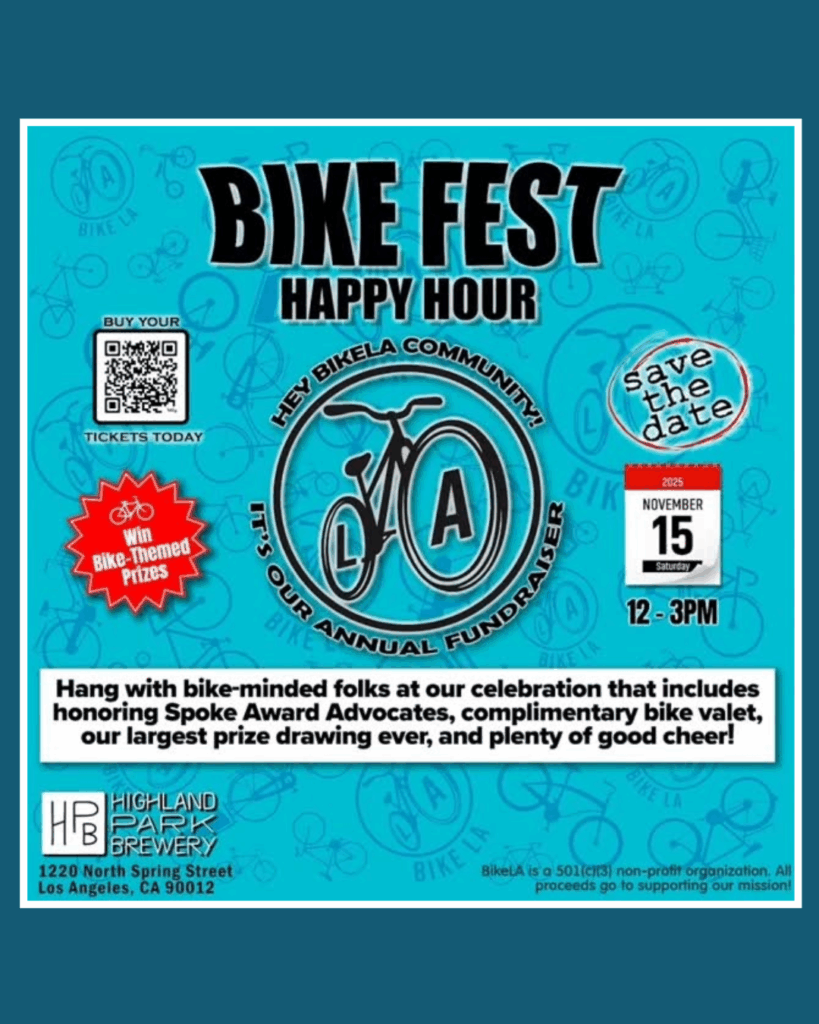 Flyer for Bike LA's Bike Fest Happy Hour annual fundraiser 