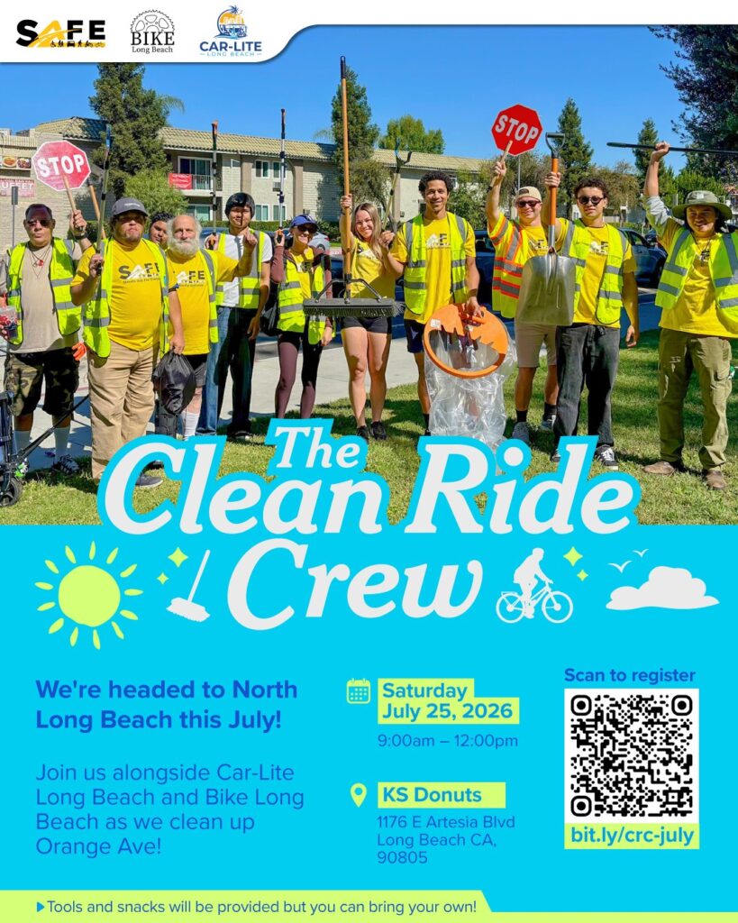 Flyer for SAFE, Bike Long Beach and Car-Lite LB's bike lane cleanup on Saturday, July 25.